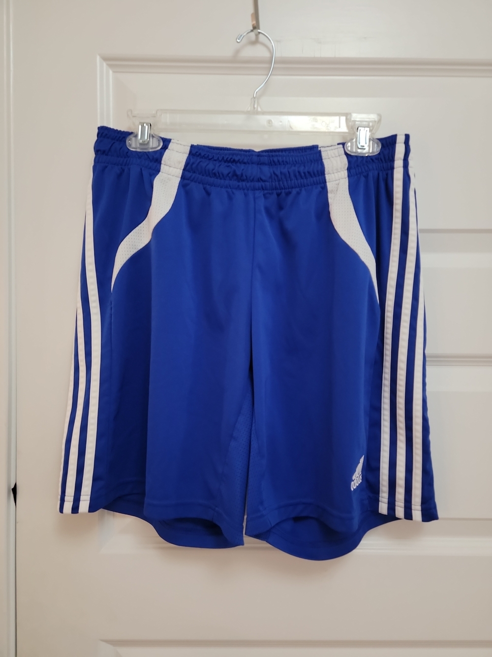Adidas Vtg Youth Soccer Shorts Boys Girls Blue White Clima365 Kids Size L EUC